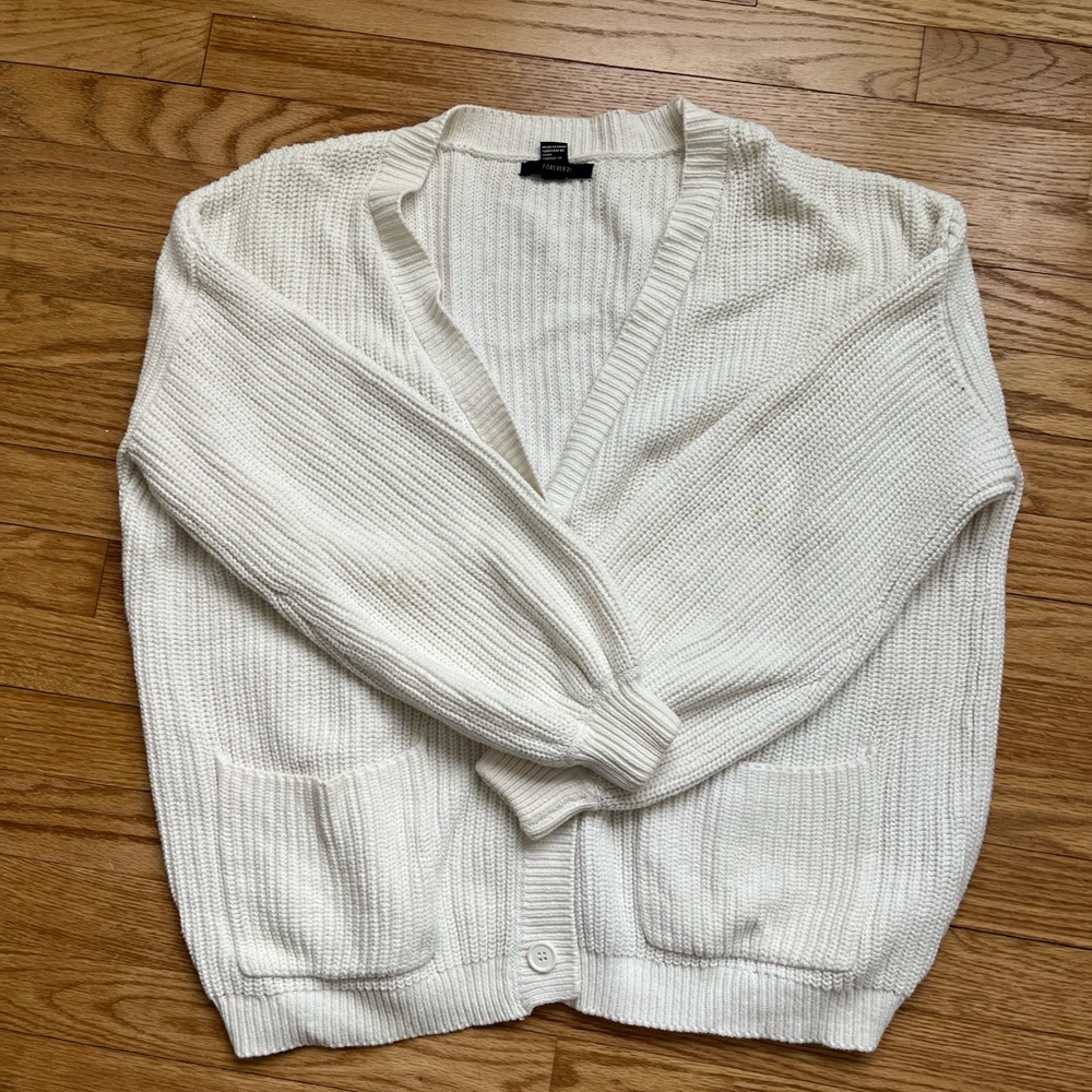 Forever 21 White Ribbed Cardigan